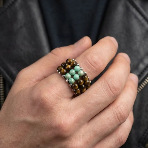 ANELLO ROUTE 66 Argento 925 Agalmatolite Occhio di tigre