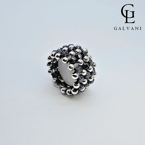 Anello Eclissi con ematite in argento 925 Galvani vista frontale