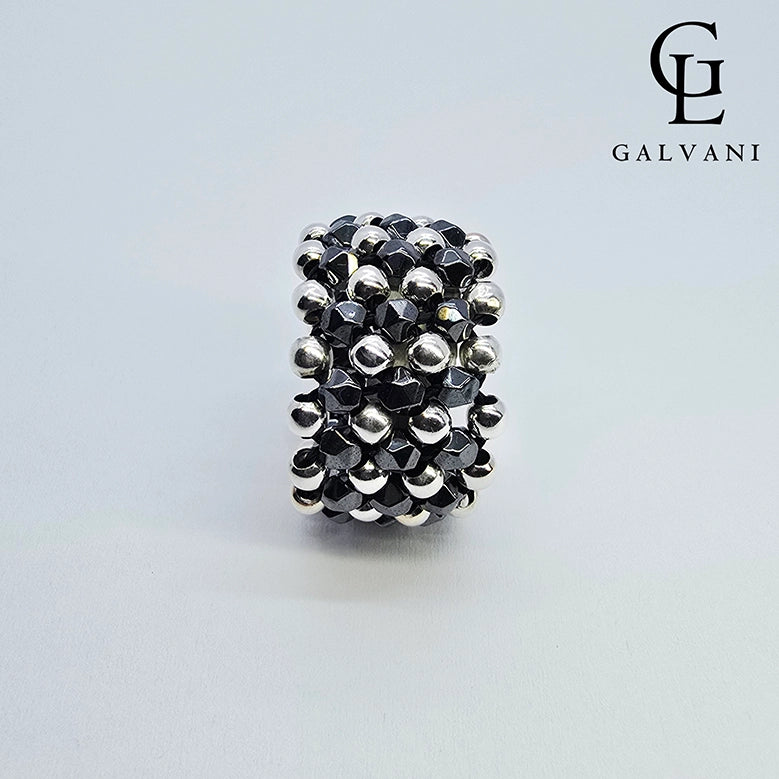 Anello Eclissi con ematite Galvani stile deciso in argento 925