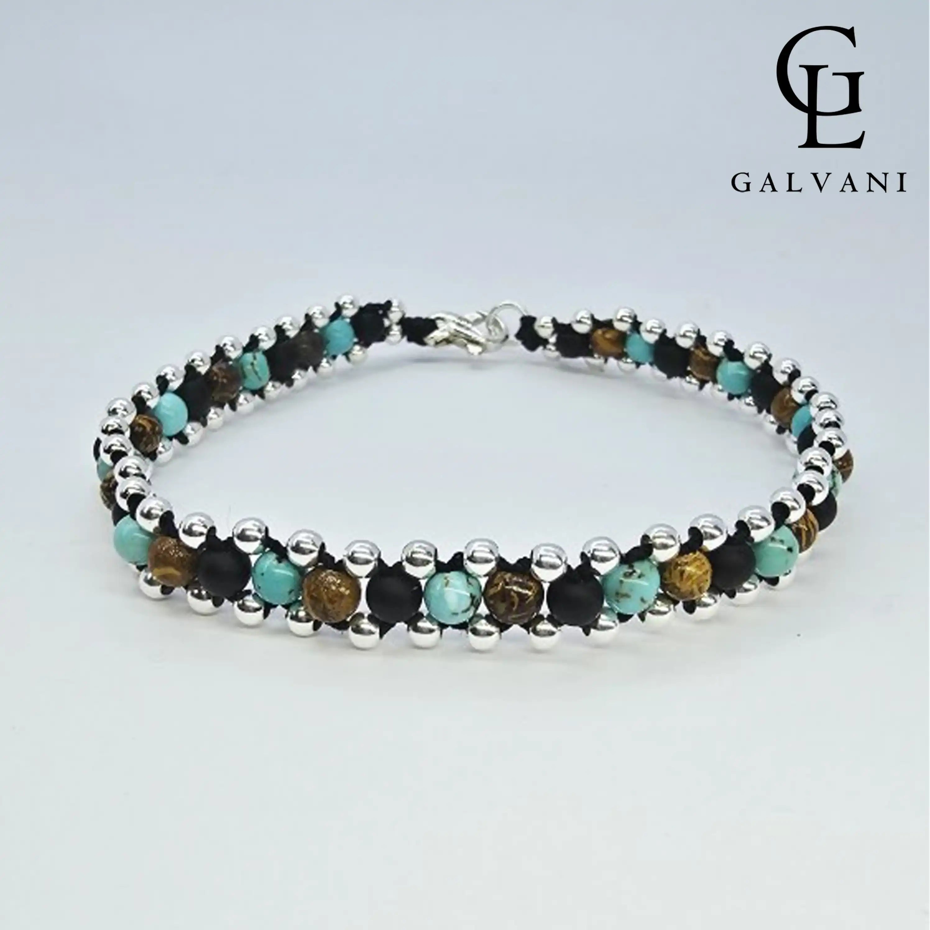 BRACCIALE ARES Argento 925 Howlite turchese Diaspro Elephant Skin Onice