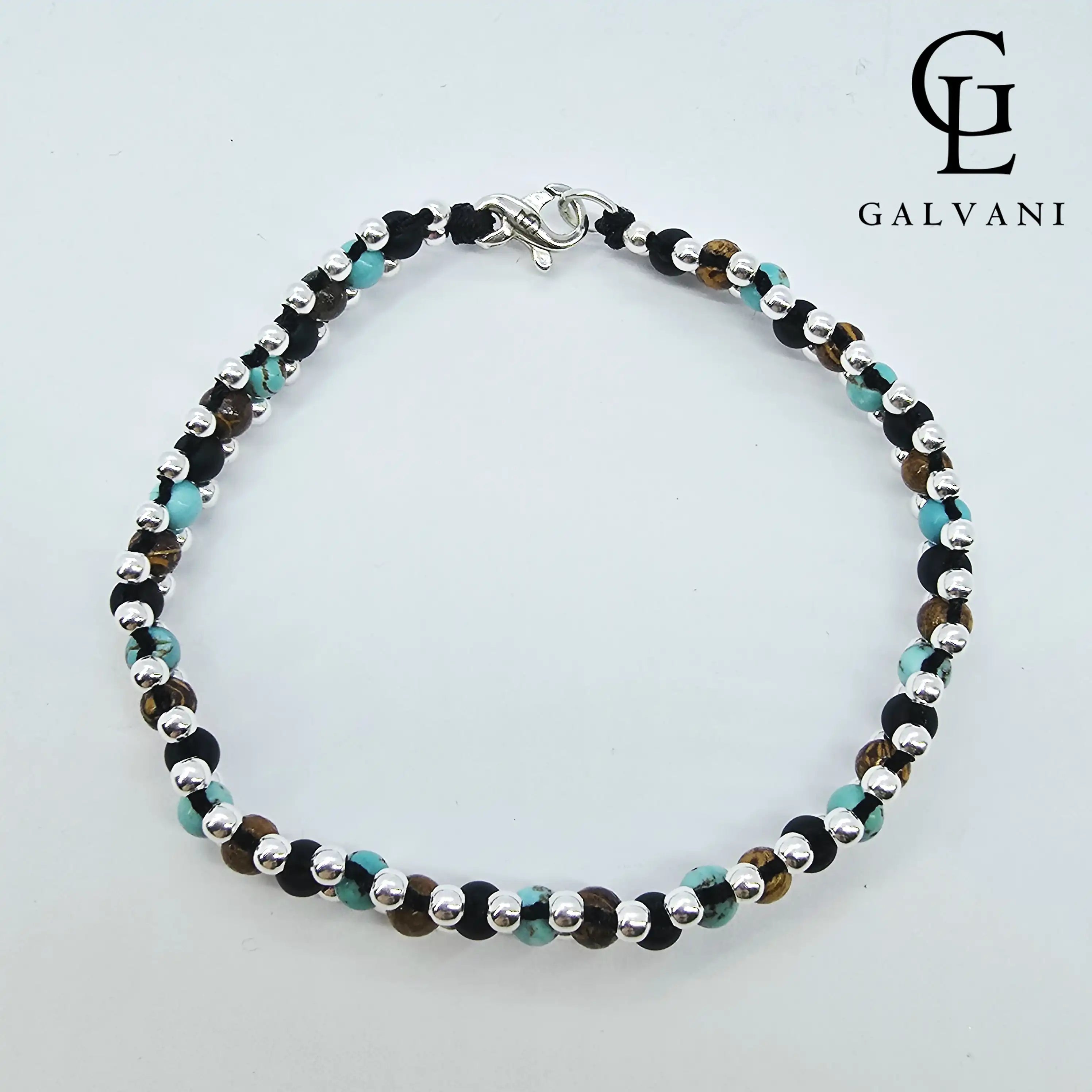 BRACCIALE ARES Argento 925 Howlite turchese Diaspro Elephant Skin Onice