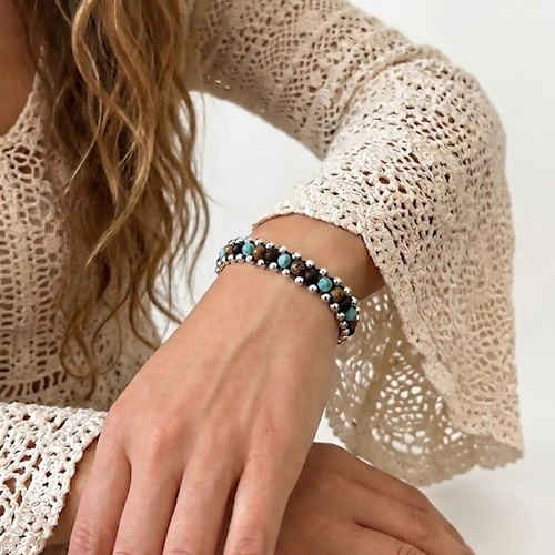 BRACCIALE ARES Argento 925 Howlite turchese Diaspro Elephant Skin Onice