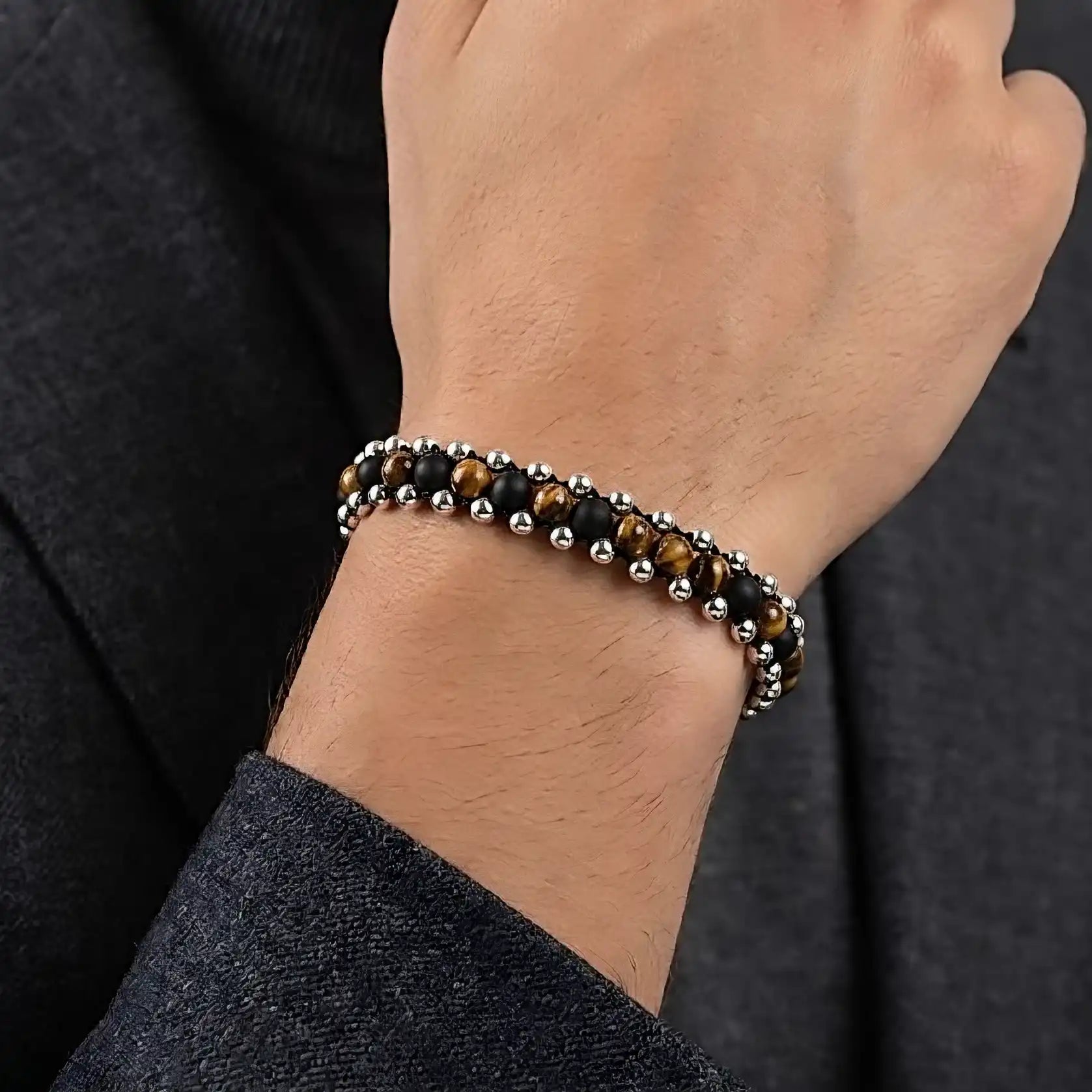 Bracciale Ares Galvani Gioielli in onice, diaspro ed elephant skin con dettagli in argento 925