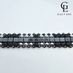 Dettaglio bracciale uomo artigianale Carter biker con ematite e onice in argento 925 e acciaio a Riccione Galvani Gioielli