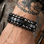 Bracciale uomo artigianale Carter biker con ematite e onice in argento 925 e acciaio a Riccione Galvani Gioielli