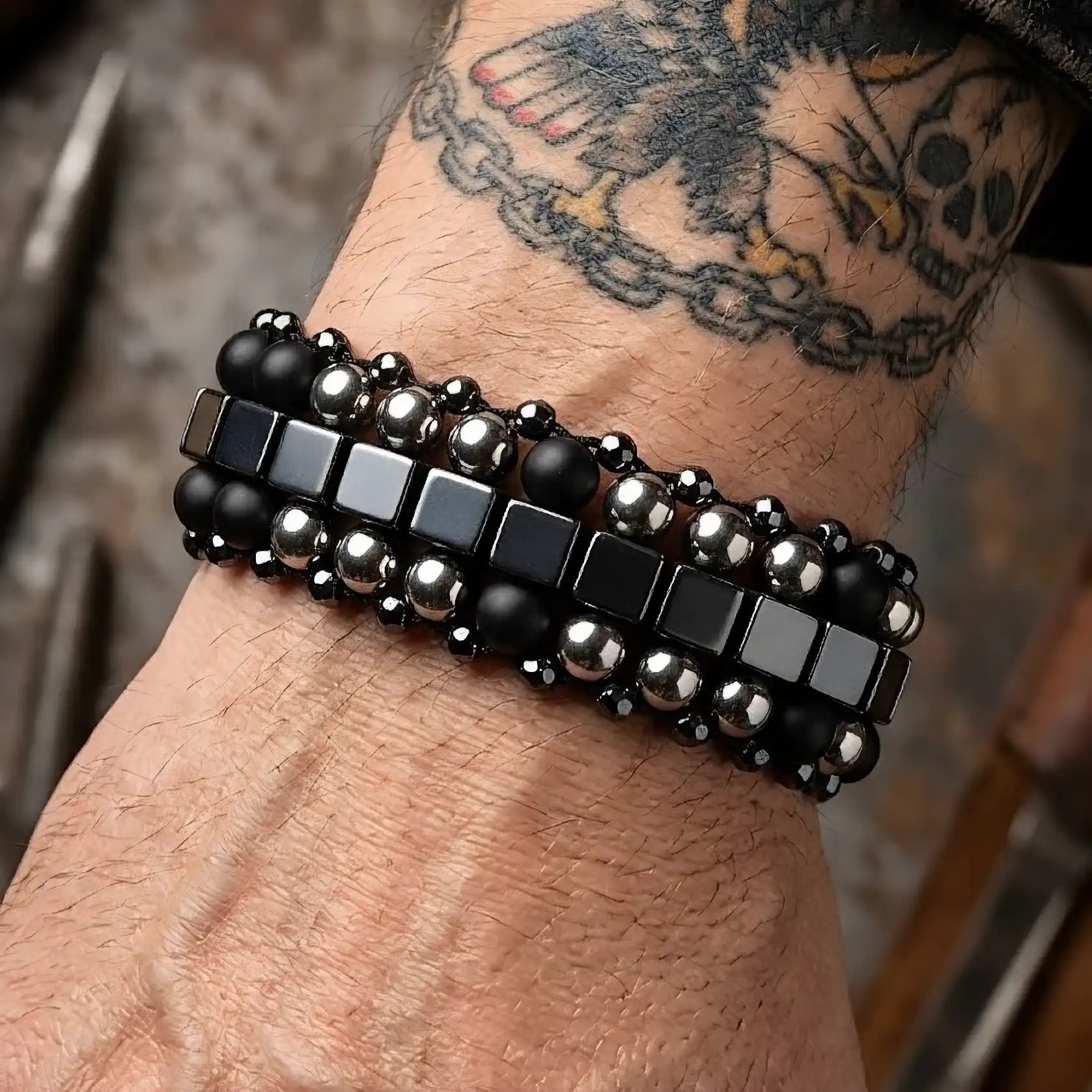 BRACCIALE CARTER Onice Ematite Acciaio Argento 925