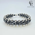 Vista frontale bracciale uomo artigianale Chopper biker con ematite in argento 925 a Riccione Galvani Gioielli