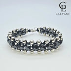 Vista frontale bracciale uomo artigianale Chopper biker con ematite in argento 925 a Riccione Galvani Gioielli