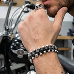Bracciale uomo artigianale Chopper biker con ematite in argento 925 a Riccione Galvani Gioielli