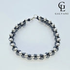 Vista dall’alto bracciale uomo artigianale Chopper biker con ematite in argento 925 a Riccione Galvani Gioielli