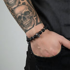 Bracciale uomo Hades con lavica e teschio in argento 925 e acciaio Galvani Gioielli