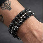 Bracciale uomo artigianale Ironhead biker con ematite in argento 925 e acciaio a Riccione Galvani Gioielli
