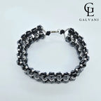 Vista dall’alto bracciale uomo artigianale Ironhead biker con ematite in argento 925 e acciaio a Riccione Galvani Gioielli