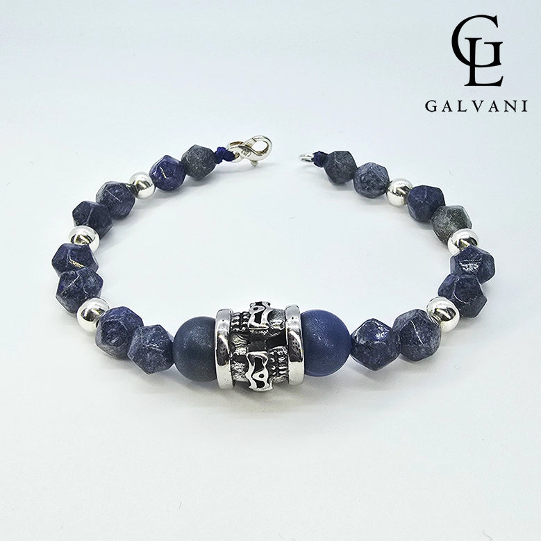 Bracciale Kratos con pietre lapislazzuli e agata Galvani stile deciso vista frontale