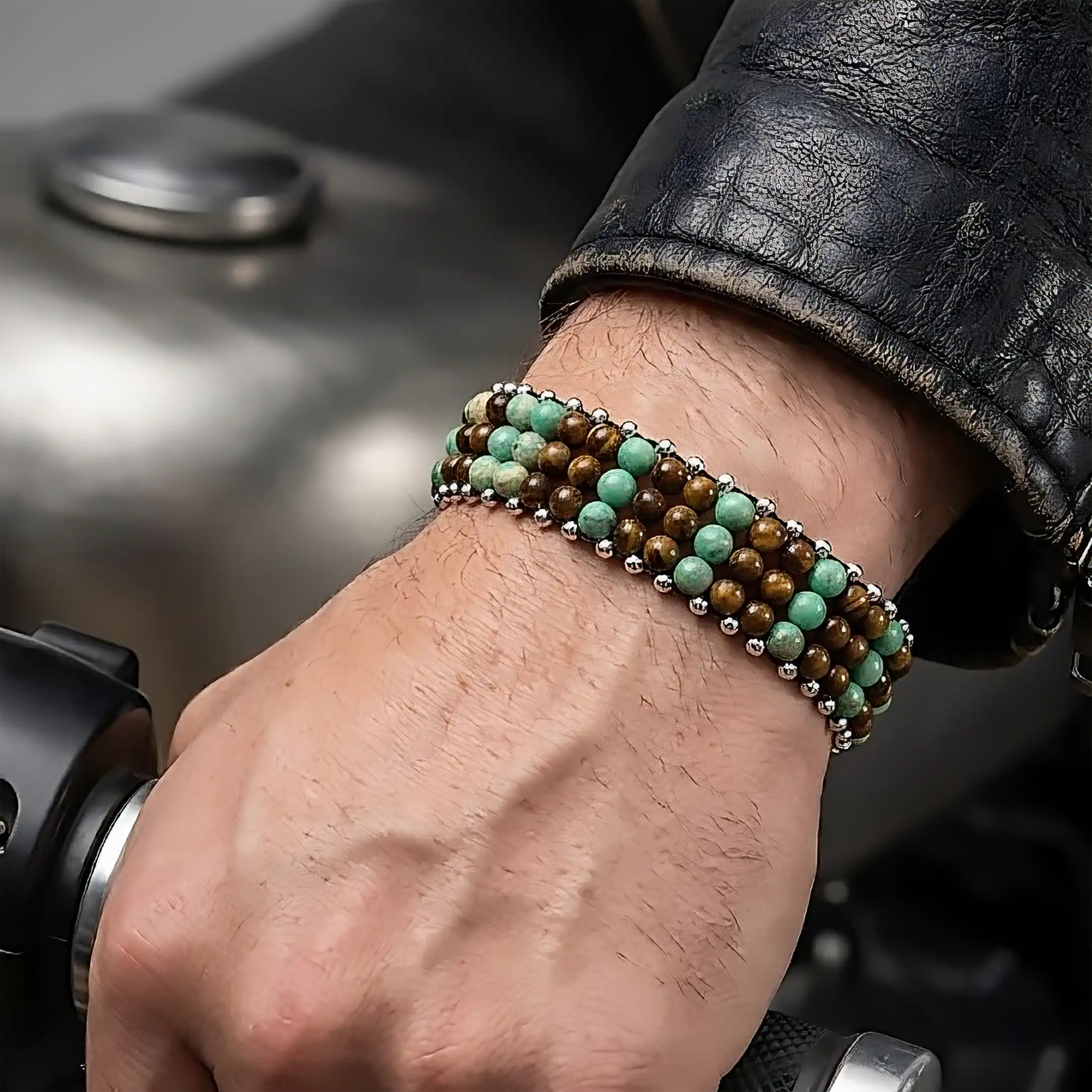 BRACCIALE ROUTE 66 Argento 925 Agalmatolite Occhio di tigre