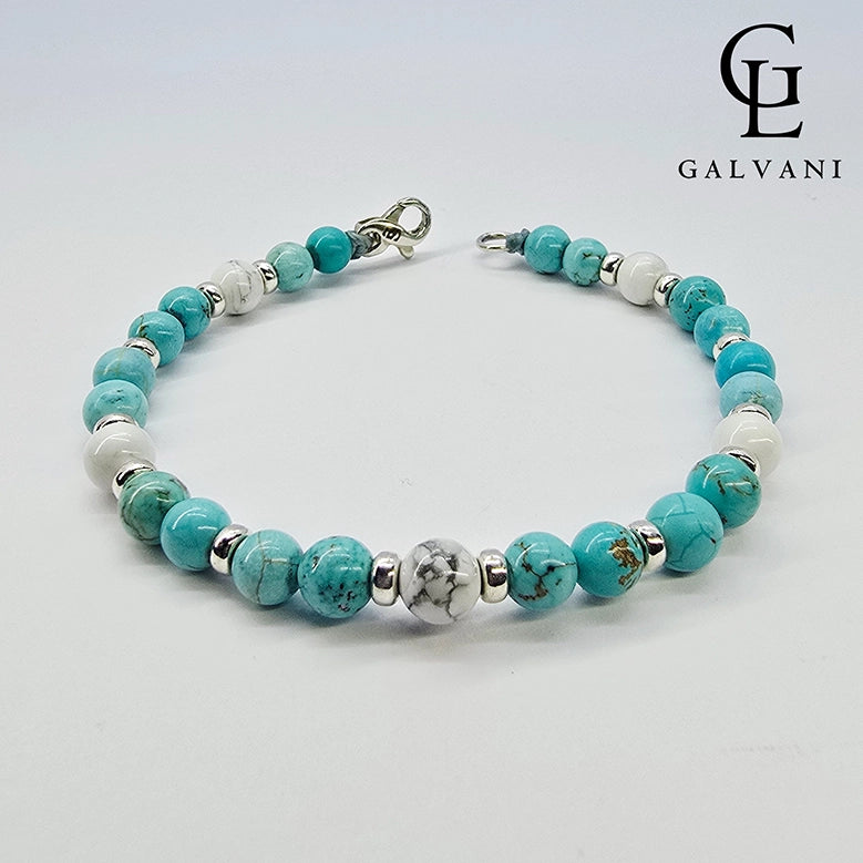 Bracciale Antartide con howlite turchese in argento 925 Galvani vista frontale