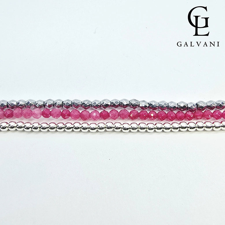 Bracciale Aura con pietre tormalina rosa ed ematite Galvani focus sul dettaglio