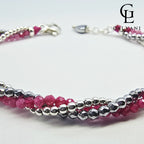 Dettaglio bracciale Aura con tormalina rosa ed ematite in argento 925 Galvani