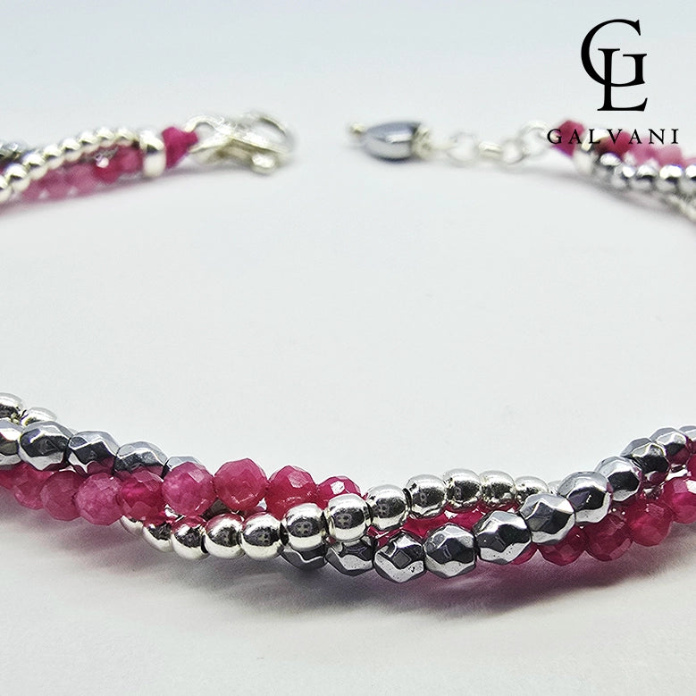 Dettaglio bracciale Aura con tormalina rosa ed ematite in argento 925 Galvani