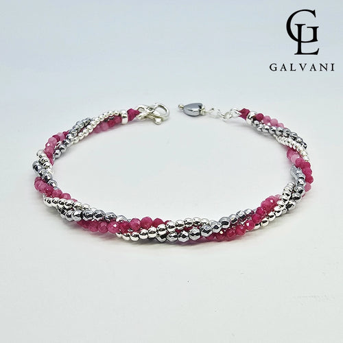Bracciale Aura con pietre tormalina rosa ed ematite Galvani gioiello elegante vista frontale