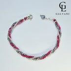 Bracciale Aura con pietre tormalina rosa ed ematite Galvani gioiello elegante e delicato visto dall'alto
