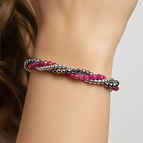 Bracciale Aura con pietre tormalina rosa ed ematite Galvani gioiello elegante e delicato