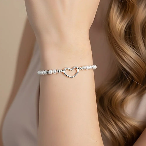 Bracciale Battito con cuore e perla coltivata in argento 925 Galvani Gioielli