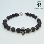 Bracciale Hades con lavica e teschio Galvani stile deciso in argento 925 e acciaio vista frontale