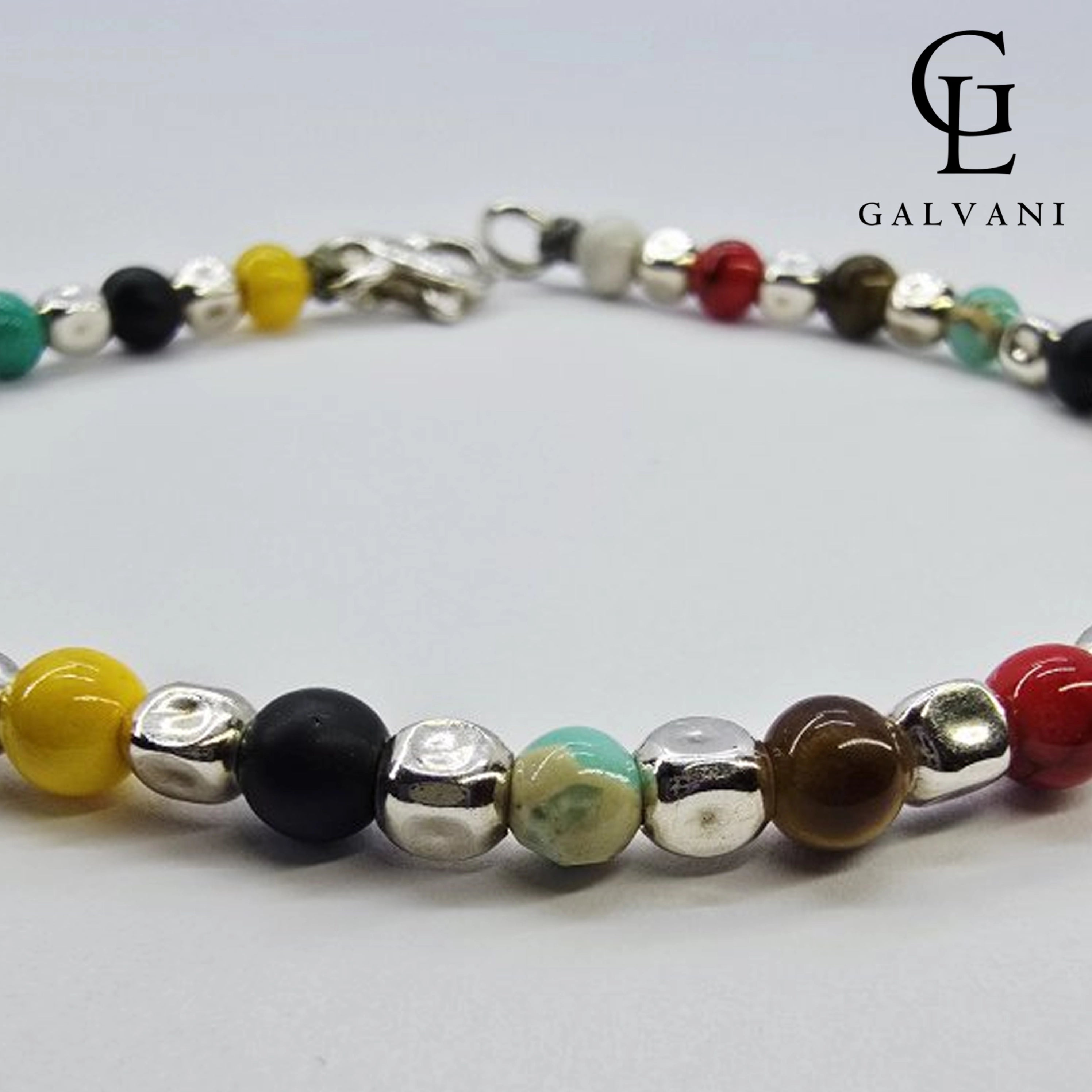 Focus su bracciale Iride con pietre naturali multicolore in argento 925 Galvani