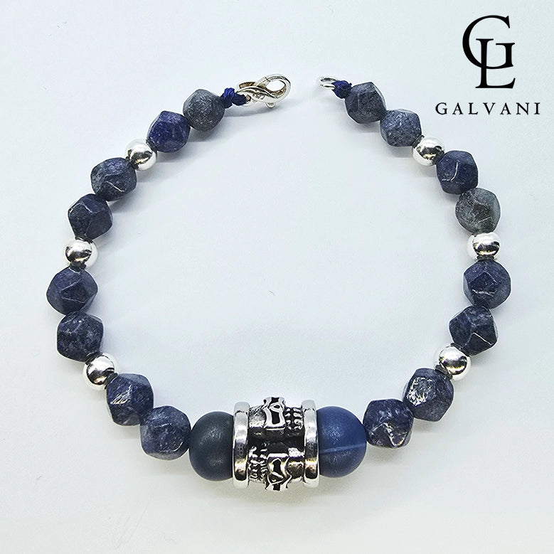 Bracciale Kratos con lapislazzuli e agata in argento 925 e acciaio Galvani Gioielli