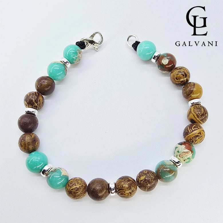 Bracciale Safari con agalmatolite ed elephant skin in argento 925 Galvani Gioielli