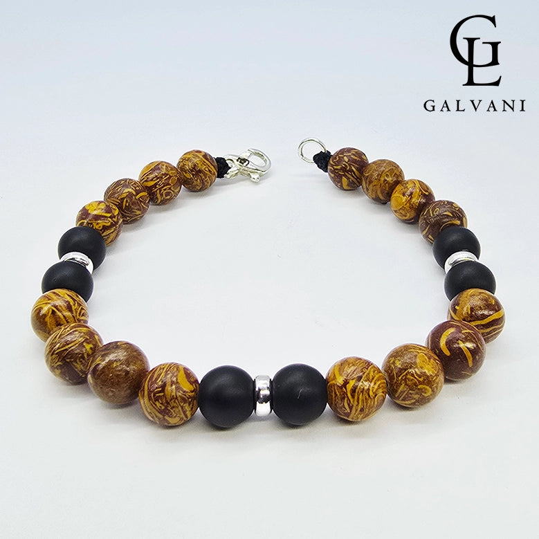 Bracciale Sahara con pietre onice ed elephant skin Galvani stile deciso vista frontale