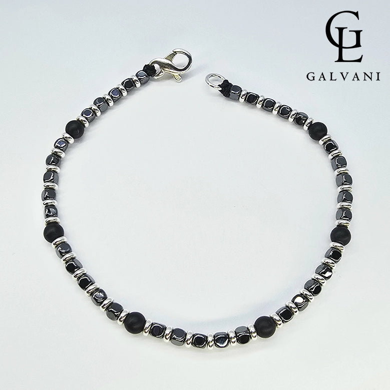 Vista dall'alto bracciale Titan con ematite e onice in argento 925 Galvani 