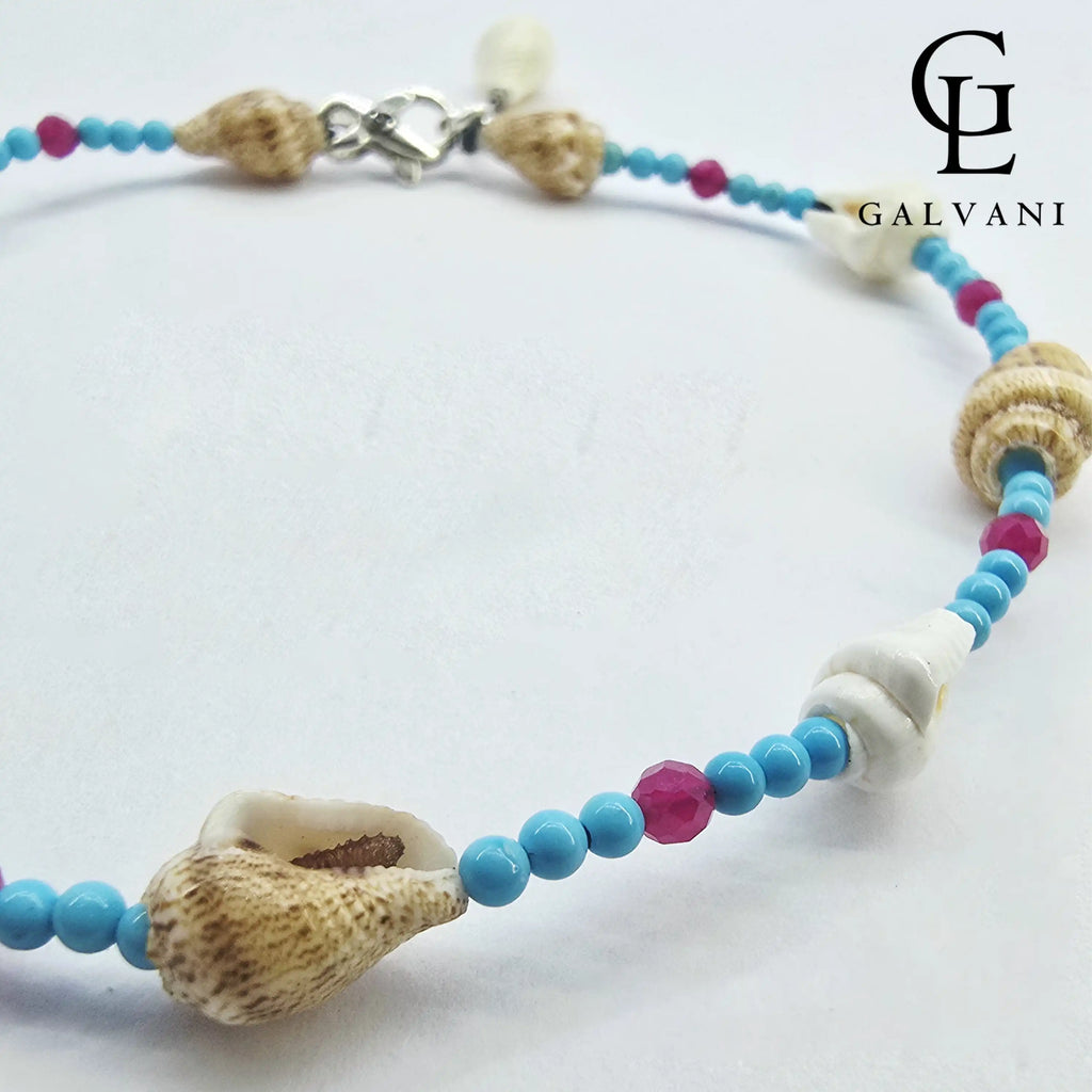 CAVIGLIERA CONCHIGLIA Argento 925 Howlite turchese Corindone