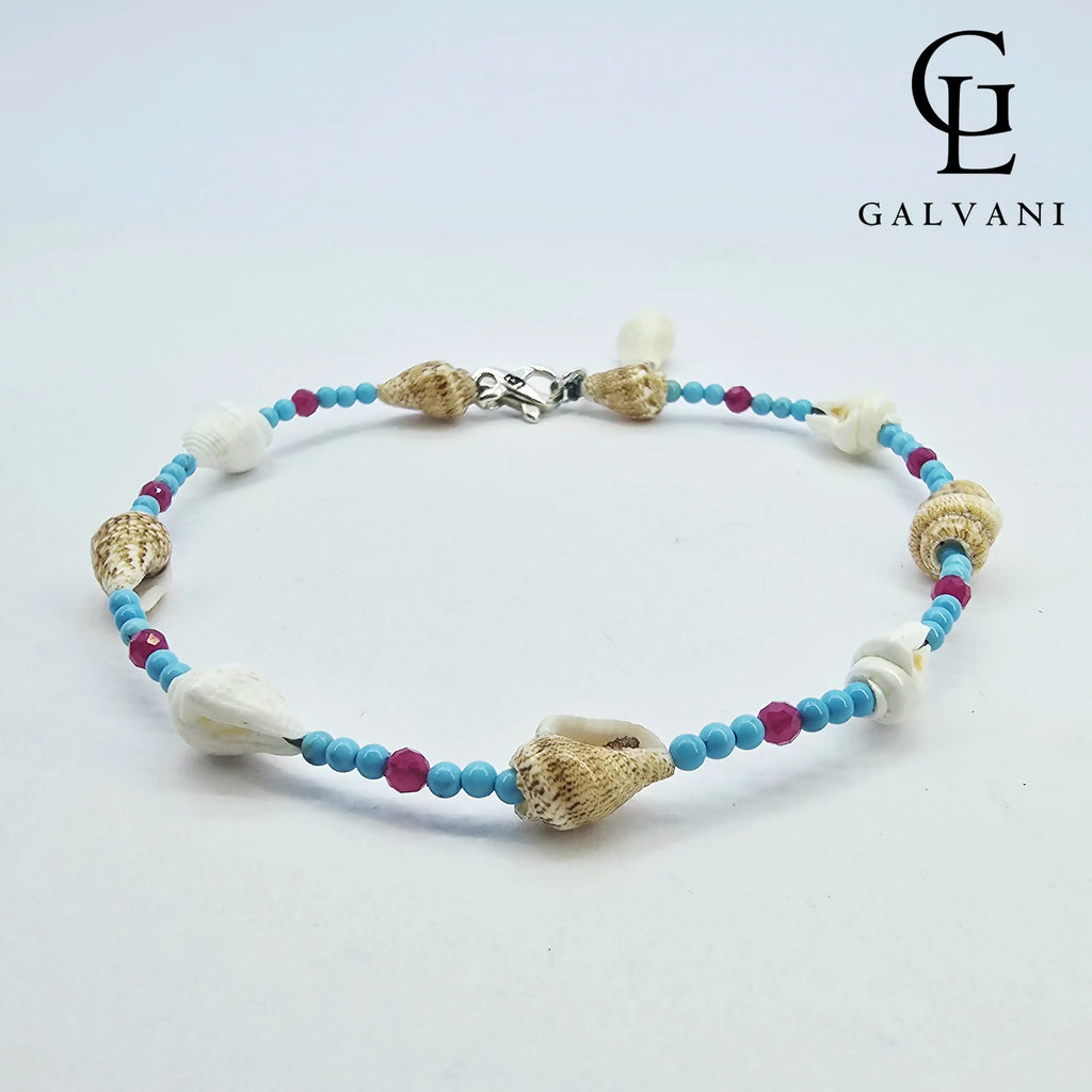 CAVIGLIERA CONCHIGLIA Argento 925 Howlite turchese Corindone