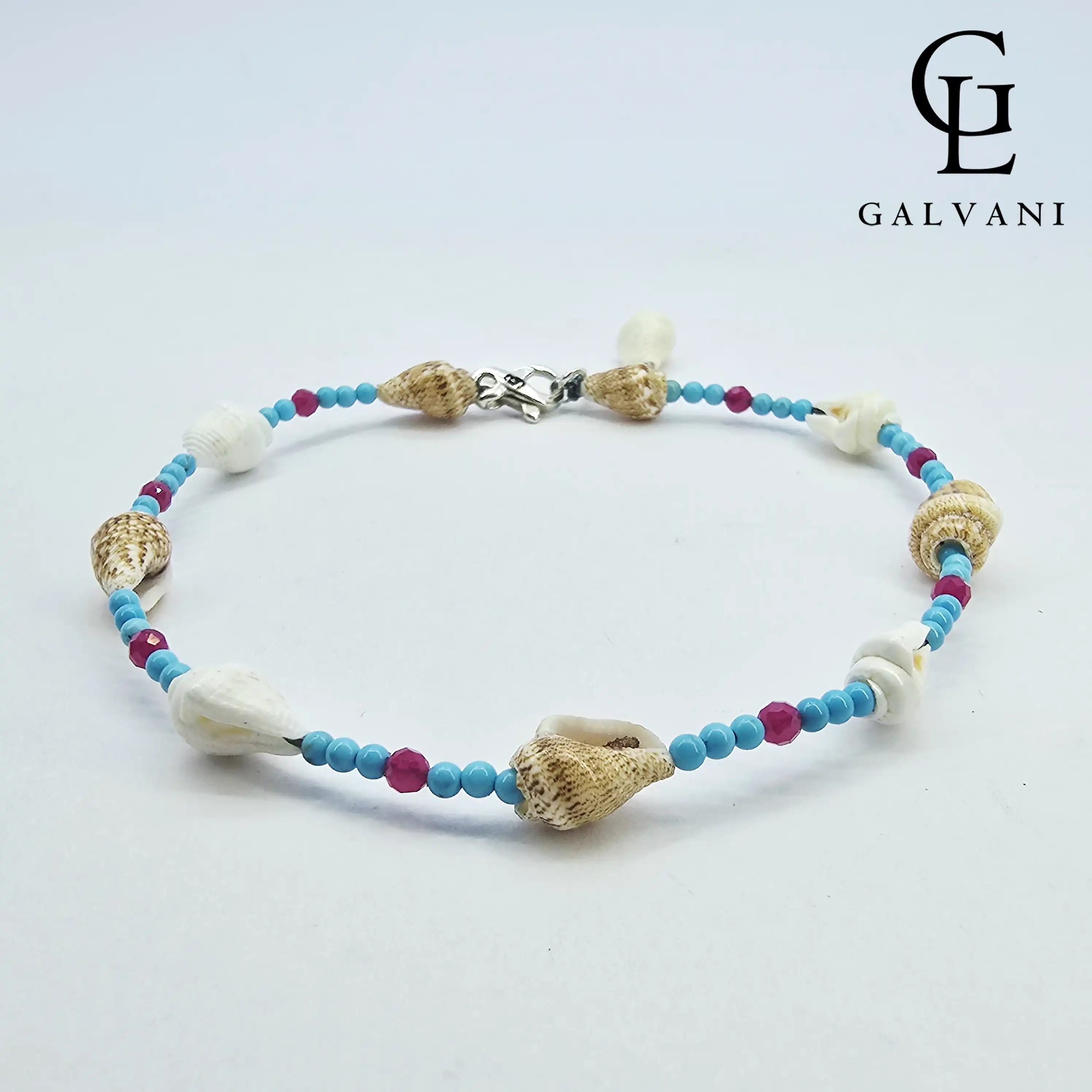 CAVIGLIERA CONCHIGLIA Argento 925 Howlite turchese Corindone