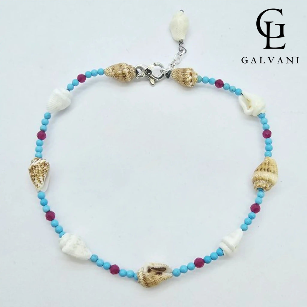 CAVIGLIERA CONCHIGLIA Argento 925 Howlite turchese Corindone