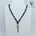 Vista frontale collana uomo artigianale Vajra biker con onice ed ematite in acciaio a Riccione Galvani Gioielli
