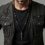 Collana uomo artigianale Vajra biker con onice ed ematite in acciaio a Riccione Galvani Gioielli
