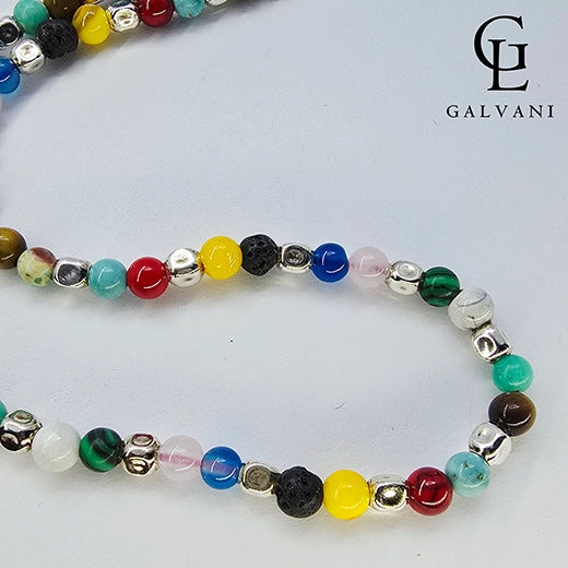 Dettaglio collana Iride con mix di pietre naturali in argento 925 Galvani