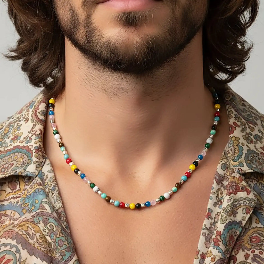 Collana Iride uomo con mix di pietre naturali in argento 925 Galvani Gioielli