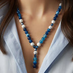 Collana Poseidone donna con agata blu howlite bianca ed ematite blu in acciaio Galvani Gioielli