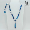 Collana Poseidone con agata blu howlite bianca ed ematite blu in acciaio Galvani vista frontale