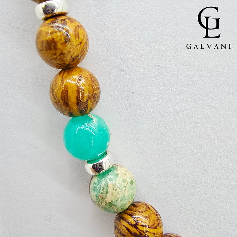 Dettaglio collana Safari con agalmatolite elephant skin in argento 925 Galvani