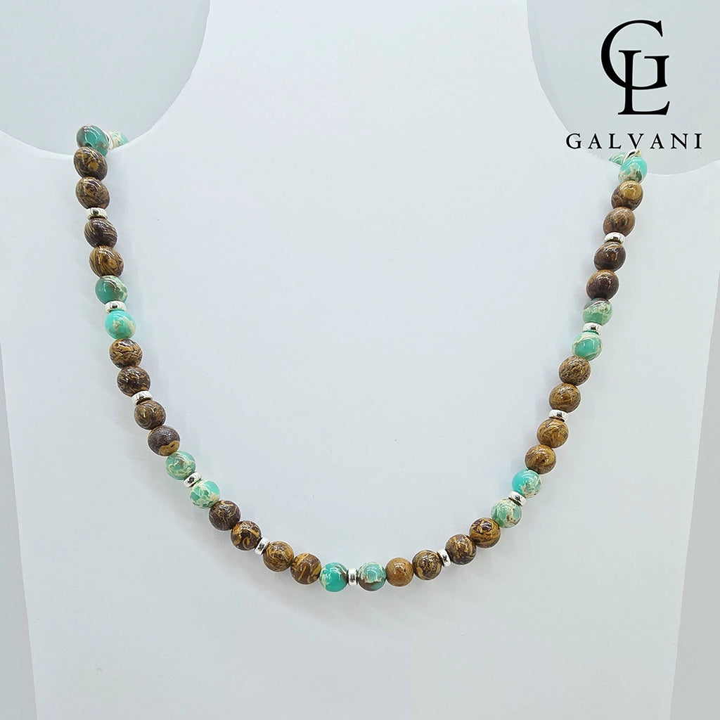 Collana Safari con agalmatolite elephant skin in argento 925 Galvani vista frontale