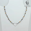 Collana Soul con ematite occhio di tigre e cuore in argento 925 Galvani vista frontale