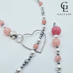 Dettaglio collana Venere con calcedonia rosa ematite e perla in argento 925 Galvani