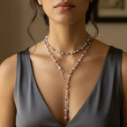 Collana Venere donna con calcedonia rosa ematite e perla in argento 925 Galvani Gioielli