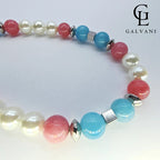 Dettaglio portacellulare bracciale Ancora con perla coltivata tormalina rosa e larimar in acciaio Galvani