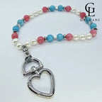 Portacellulare bracciale Ancora con perla coltivata tormalina rosa e larimar in acciaio Galvani vista frontale